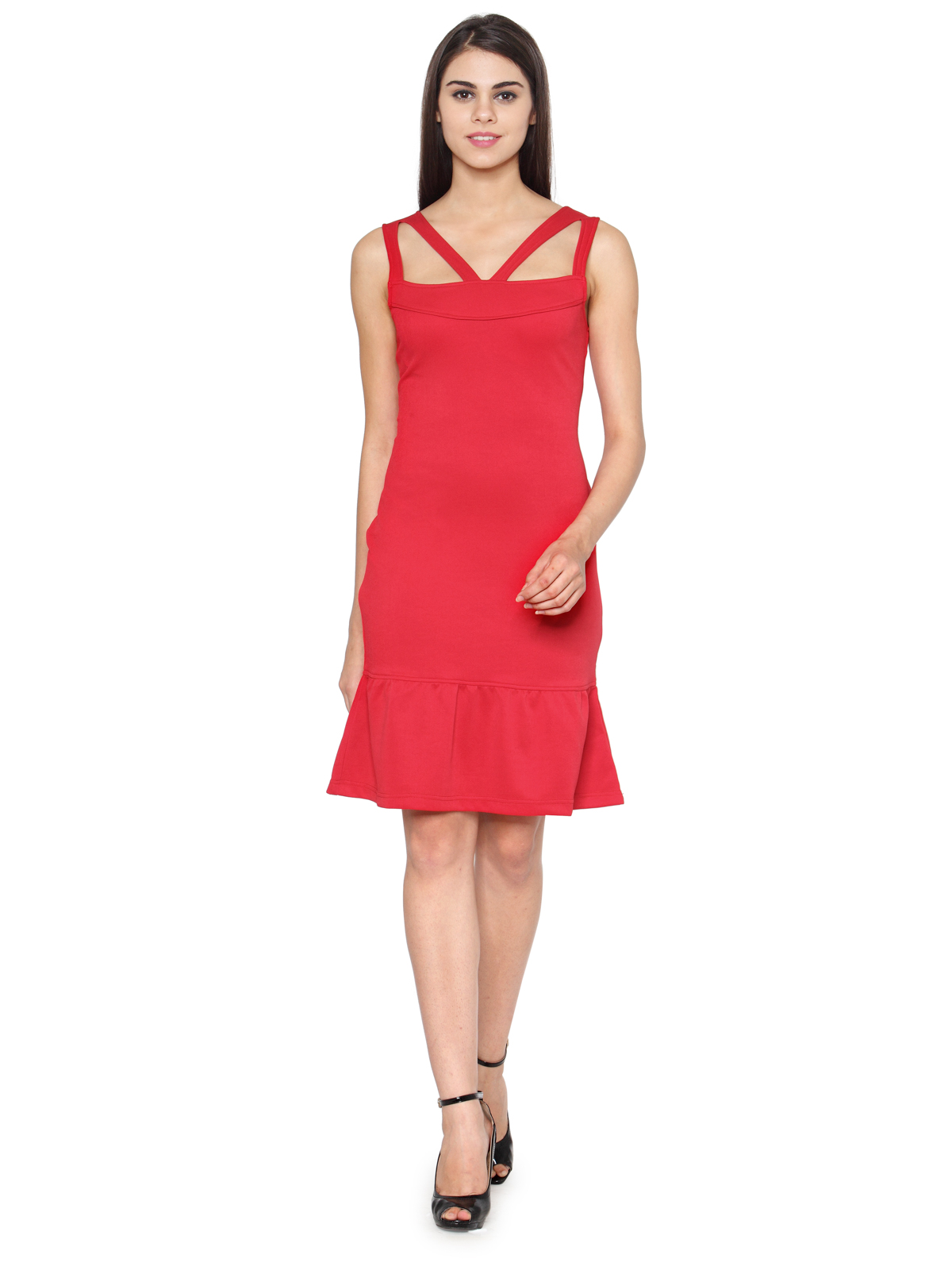 Red cut out strappy midi dress
